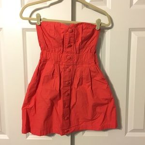 Coral strapless mini dress
